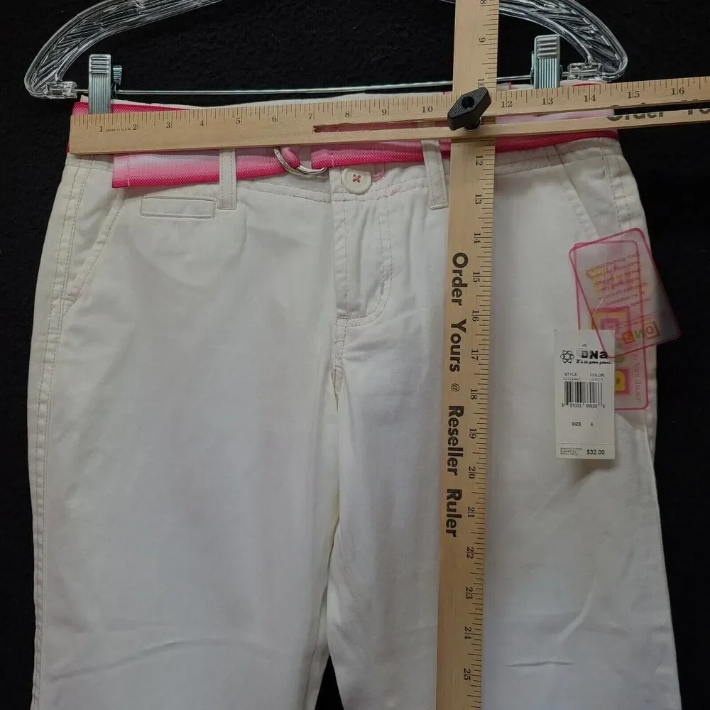 DNA Womens Jeans White Size Small 100% Cotton Belted Zip Button Closure Pockets